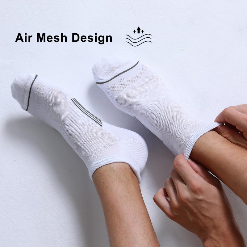FITRELL 6 Pack Men's Ankle Running Socks Low Cut Cushioned Athletic Sports Socks, Shoe Size 12-15, White+Gray - Image 3